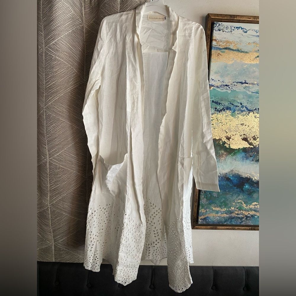 Johnny Was 4 For Love & Liberty White Embroidered Cardigan Sz M Línen Boho